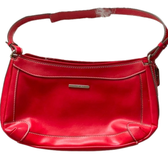 NINE WEST VINTAGE LEATHER RED BAG - Picture 1 of 5